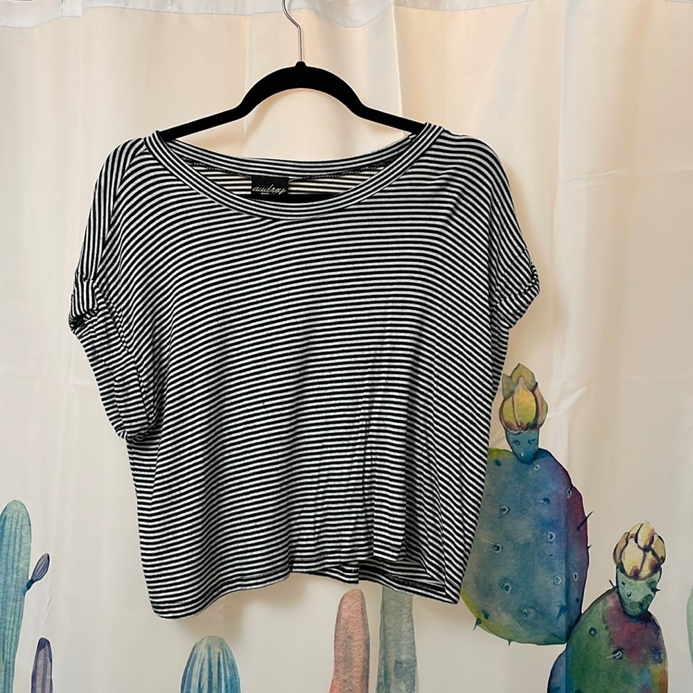 Audrey 3+1 black and white stripped crop top